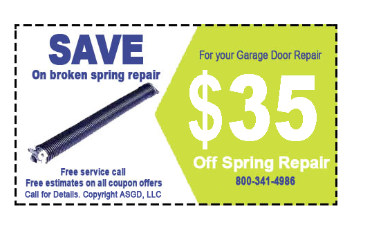 For your discount on broken spring repair, show coupon on your smartphone to the technician when the job is complete. Pay in person by Visa, MasterCard or check. 
